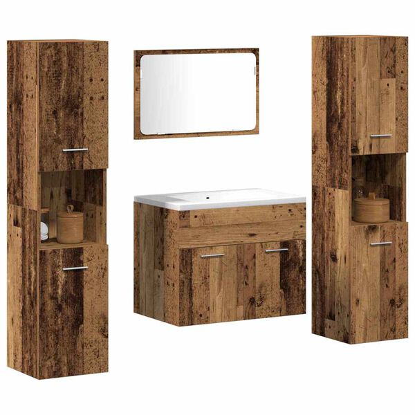 vidaXL Bathroom Furniture Set with Door 4 pcs Old Wood Engineered Wood
