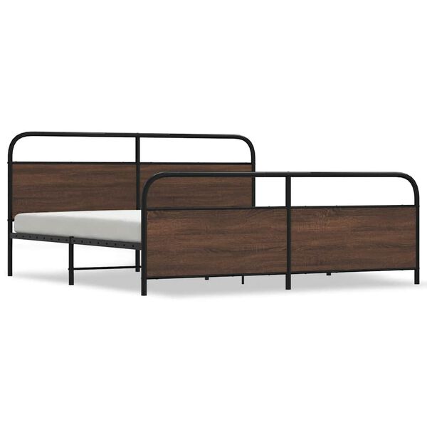 vidaXL Metal Bed Frame without Mattress Brown Oak 193x203 cm