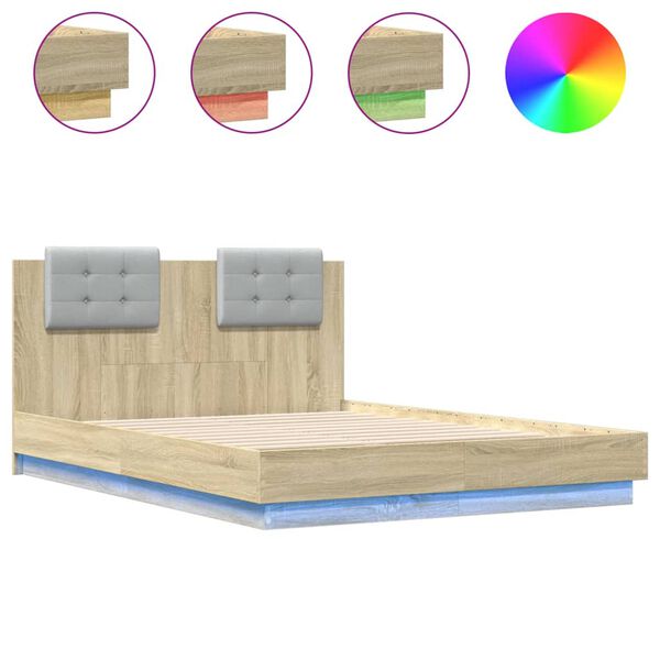 vidaXL Bed Frame with LED without Mattress Sonoma Oak 135x190 cm Double
