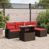 vidaXL 6 Piece Garden Sofa Set with Cushions Brown Poly Rattan Acacia