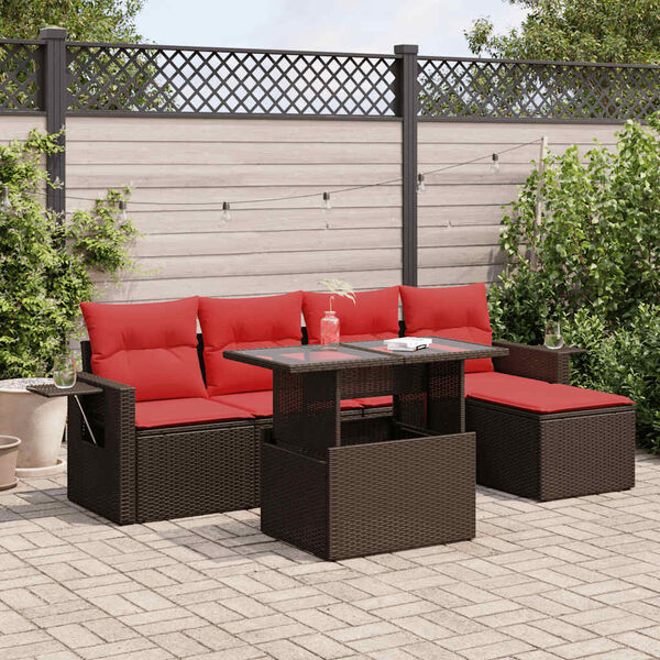 vidaXL 6 Piece Garden Sofa Set with Cushions Brown Poly Rattan Acacia