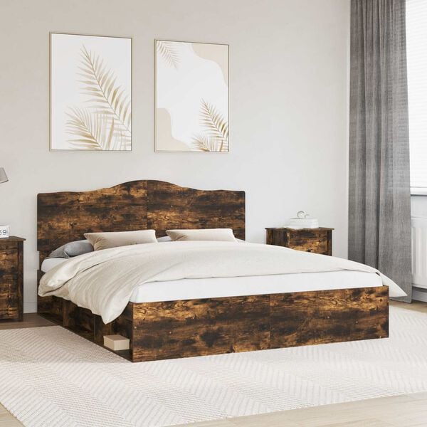 vidaXL Bed Frame Smoked Oak 200 x 200 cm Solid Pine Wood