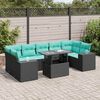 vidaXL 8 Piece Garden Sofa Set with Cushions Black Poly Rattan Acacia