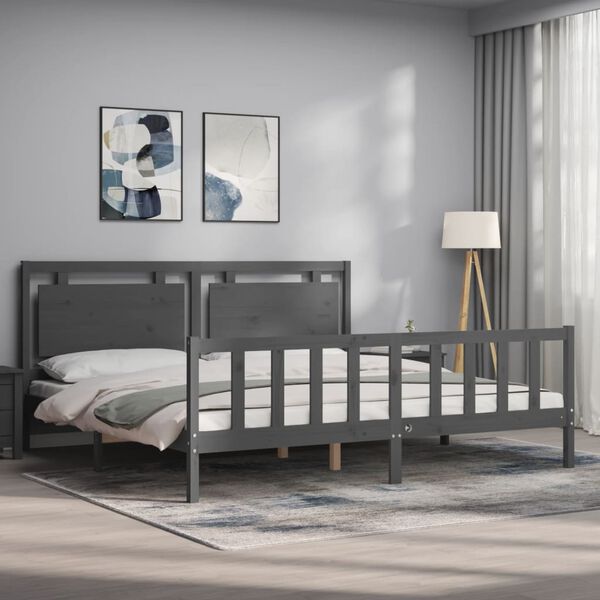 vidaXL Bed Frame without Mattress Grey 200x200 cm Solid Wood Pine