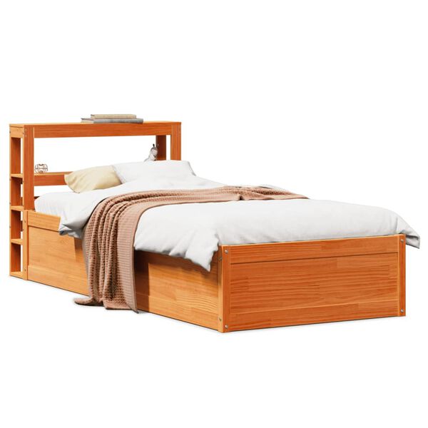 vidaXL Bed Frame with Headboard Wax Brown 90x190 cm Single Solid Wood Pine