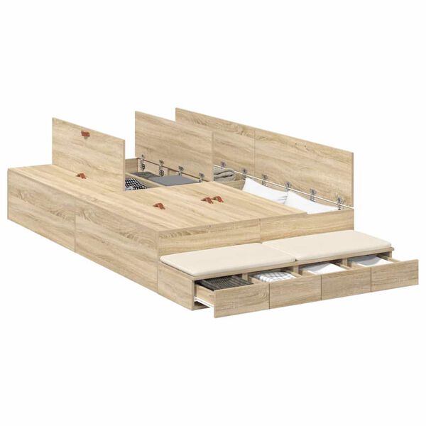 vidaXL Storage Bed Frame with Drawer Sonoma Oak 120 cm Engineered Wood