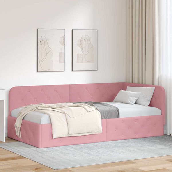 vidaXL Corner Bed Frame with Headboard Pink 90 x 200 cm Velvet