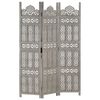 vidaXL Hand carved 3-Panel Room Divider Grey 120x165 cm Solid Mango Wood