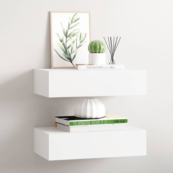vidaXL Wall-mounted Drawer Shelves 2 pcs White 40x23.5x10 cm MDF