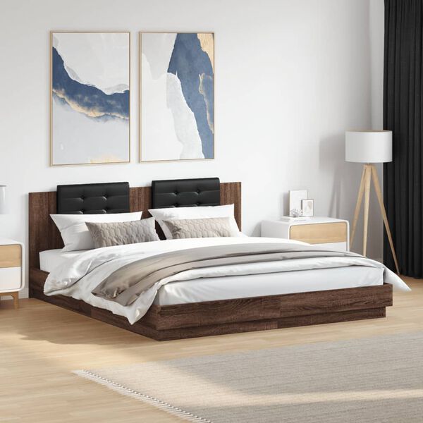vidaXL Bed Frame with LED without Mattress Brown Oak 180x200 cm Super King