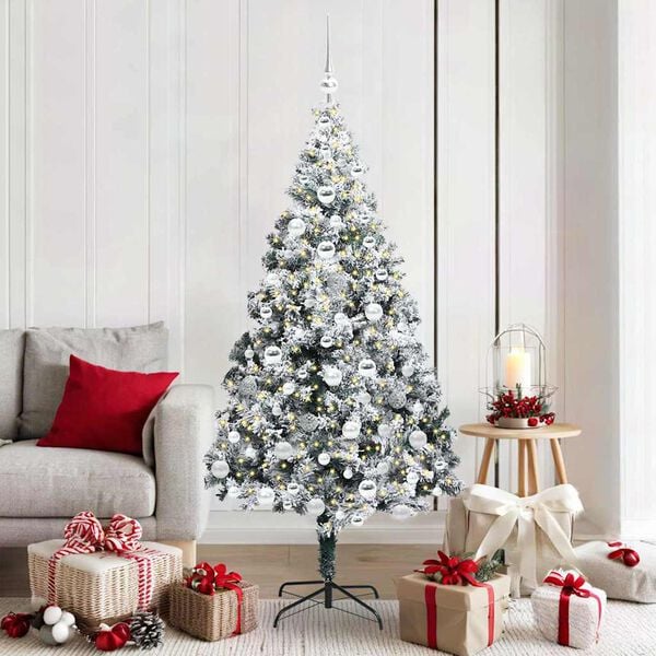 vidaXL Artificial Christmas Tree with 300 LEDs with Stand White 180 cm