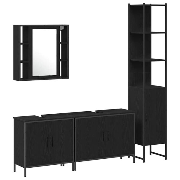 vidaXL Bathroom Furniture Set with Shelf 4 pcs Black Engineered wood