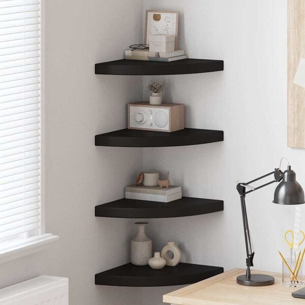 vidaXL Floating Corner Shelves 4 pcs Black 35x35x3.8 cm MDF