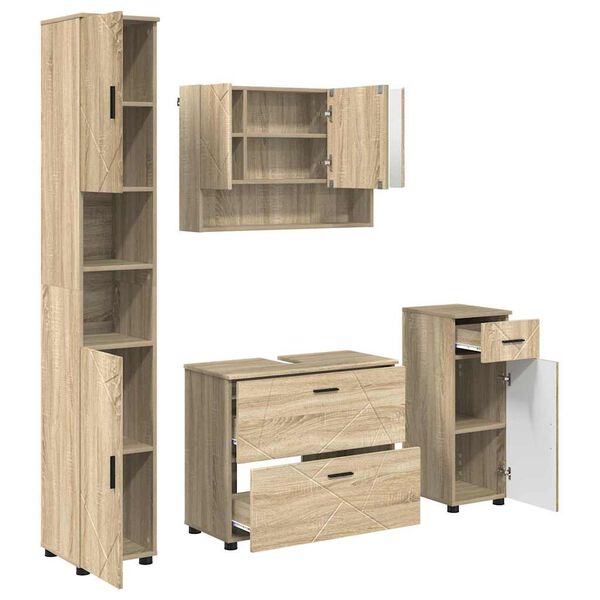 vidaXL Bathroom Furniture Set with Drawer with Shelf 4 pcs Sonoma Oak