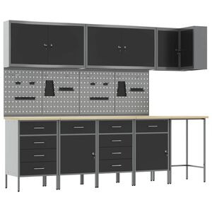 vidaXL Work Cabinet Set with Drawer with Shelf 12 pcs Black and Grey