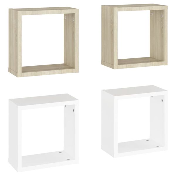 vidaXL Wall Cube Shelves 4 pcs White and Sonoma Oak 30x15x30 cm