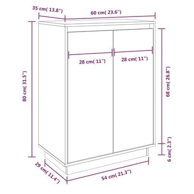 vidaXL Shoe Cabinet 60x35x80 cm Solid Wood Pine