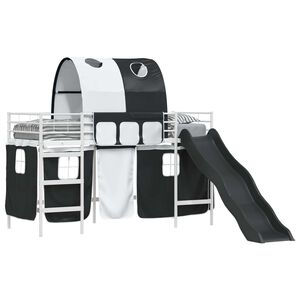 vidaXL Kids'Loft Bed Frame with Curtains, Arch, Slide White and Black