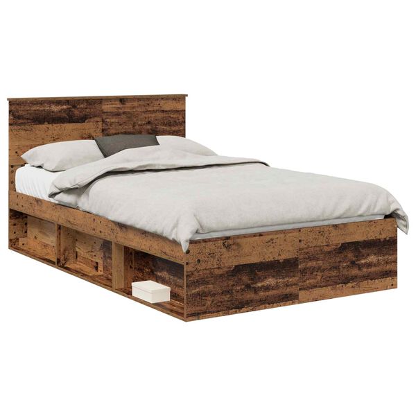 vidaXL Bed Frame with Headboard Old Wood 120 x 190 cm Solid Pine Wood