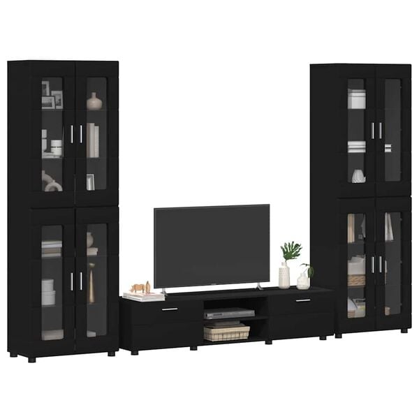 vidaXL TV Cabinet Set with Drawer with Shelf Black Engineered Wood