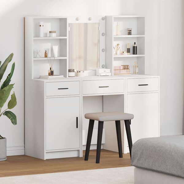vidaXL Dressing Table Set with Drawer 3 pcs White Engineered wood
