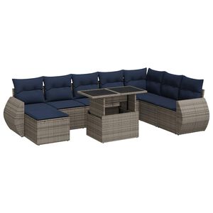 vidaXL 9 Piece Garden Sofa Set with Cushions Grey Poly Rattan Acacia