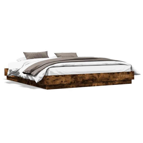 vidaXL Bed Frame with LED without Mattress Smoked Oak 180x200 cm Super King