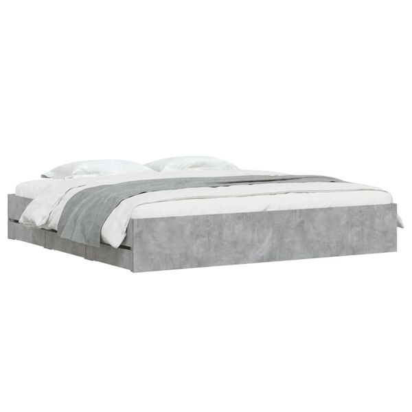 vidaXL Bed Frame with Drawers without Mattress Concrete Grey 180x200 cm Super King