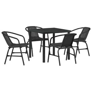 vidaXL Garden Dining Set 5 pcs Black Powder-Coated Steel