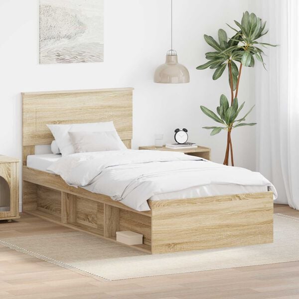 vidaXL Bed Frame with Headboard Sonoma 100 x 200 cm Engineered wood