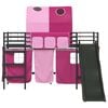 vidaXL Kids'Loft Bed Frame with Curtains, Arch, Slide Black and Pink