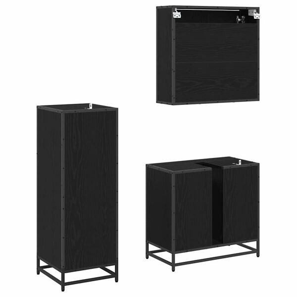 vidaXL Bathroom Furniture Set 3 pcs Black Oak Engineered Wood