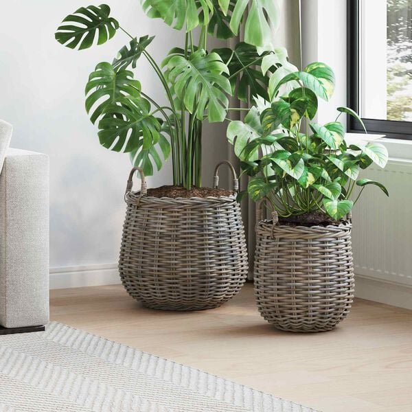 vidaXL Planter Basket with Storage 2 pcs Grey Lacak Rattan