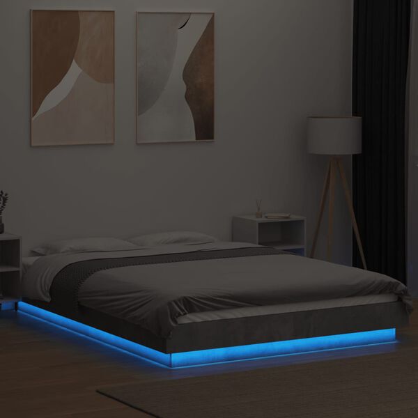 vidaXL Bed Frame with LED Lights without Mattress Concrete Grey 120x200cm