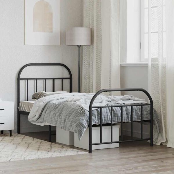 vidaXL Metal Bed Frame without Mattress with Footboard Black 80x200cm