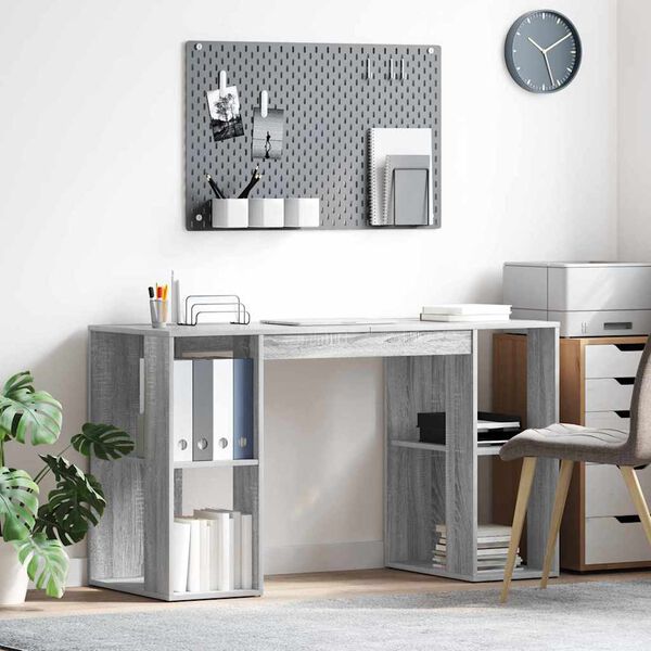 vidaXL Desk with Shelf Grey Sonoma 130 x 50.5 x 75 cm Engineered Wood