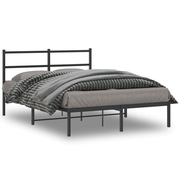 vidaXL Metal Bed Frame without Mattress with Headboard Black 140x200cm