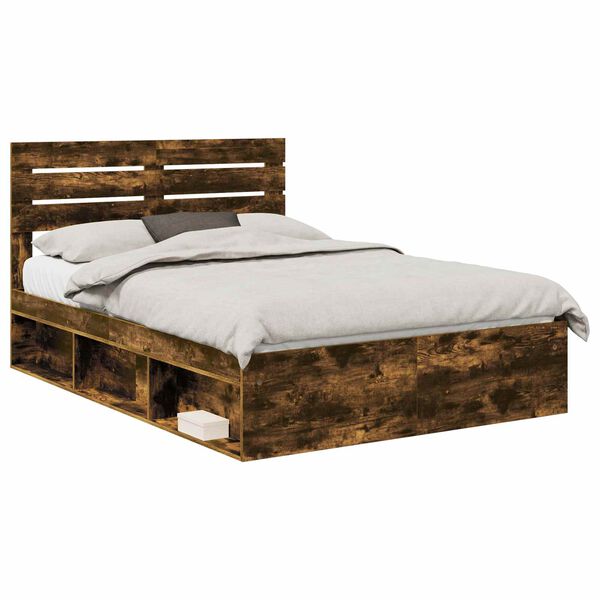 vidaXL Bed Frame Smoked Oak 160 x 200 cm Solid Pine Wood