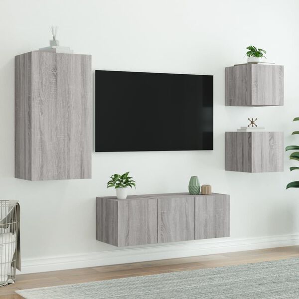 vidaXL 5 Piece TV Wall Units with LED Grey Sonoma Engineered Wood