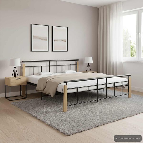 vidaXL Bed Frame without Mattress Metal and Solid Oak Wood 200x200 cm