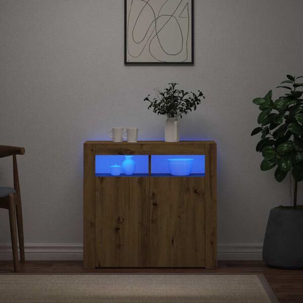 vidaXL Sideboard with LED Lights Artisan Oak 80x35x75 cm Engineered Wood