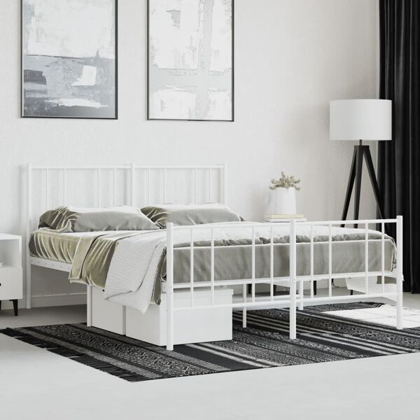 vidaXL Metal Bed Frame without Mattress with Footboard White 120x200cm