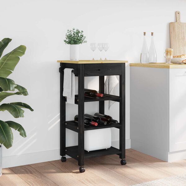 vidaXL Kitchen Trolley Plain Black 88.5 x 40 x 48 cm