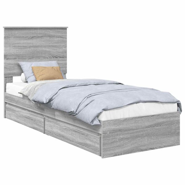 vidaXL Storage Bed with Drawer Grey Sonoma 75 x 190 cm Engineered Wood
