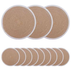 vidaXL Jute Placemets 12 pcs Natural and White 100% Tossa Jute