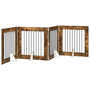 vidaXL Foldable Dog Gate with Stands 4 pcs Smoked Oak 321 cm