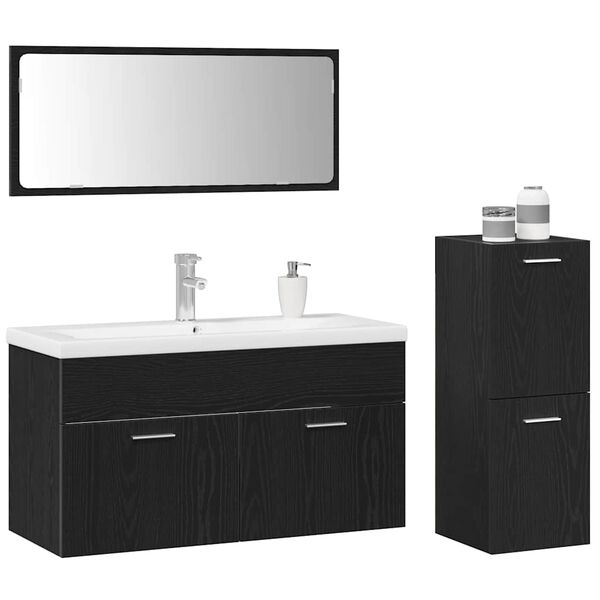 vidaXL Bathroom Furniture Set 4 pcs Black Oak Engineered Wood