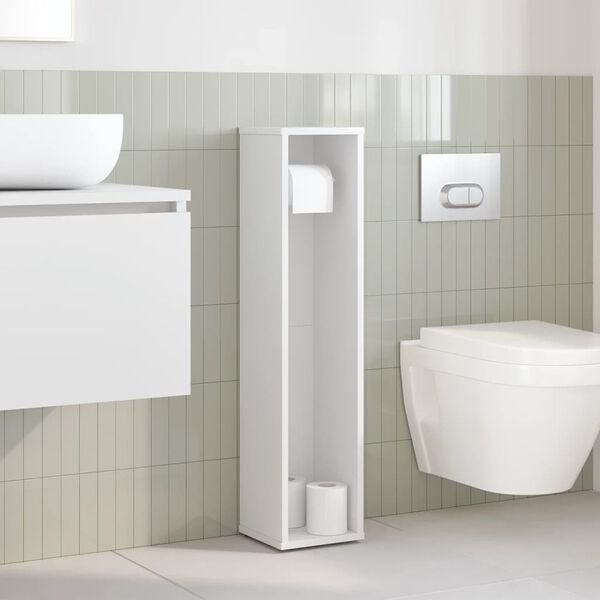 vidaXL Bathroom Cabinet with Roll Holder White 20.5x20x90 cm