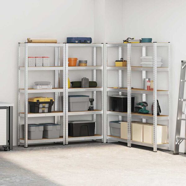 vidaXL 5-Layer Storage Shelves 4 pcs Silver Steel&Engineered Wood