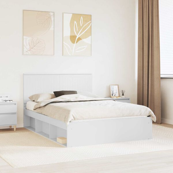 vidaXL Bed Frame with Headboard White 135 x 190 cm Solid Pine Wood